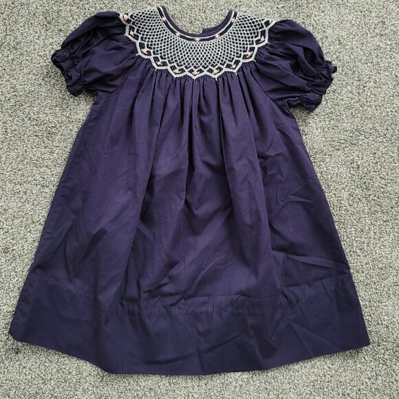 Girls Rosalina Navy Smocked Dress 2T - Picture 1 of 8
